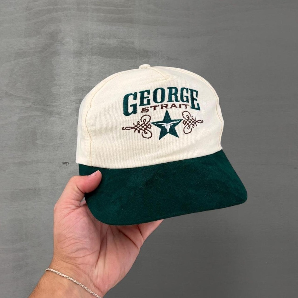 Vintage George Strait Snapback Hat Cream Green Vintage Western Country OSFA